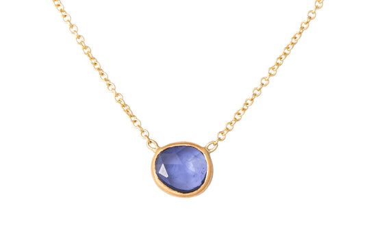 Beautiful handcrafted blue sapphire necklace on fine chain
