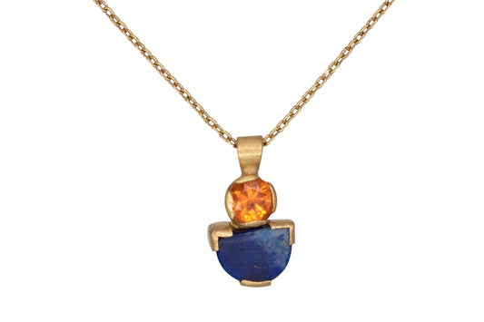 Orange sapphire and lapis Mina pendant